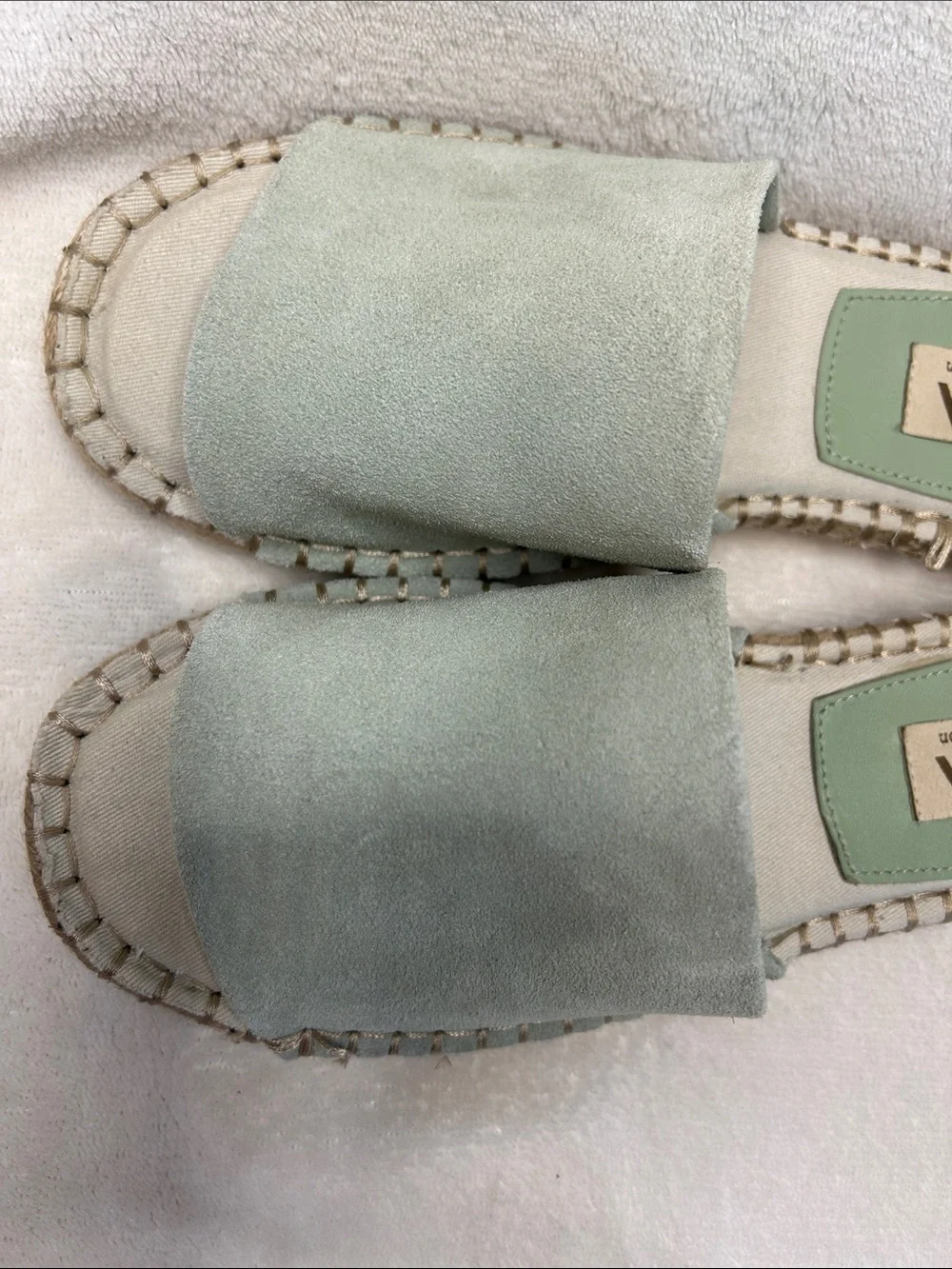 Mia Novelli Suede Leather Espadrille Jute Slides Sandals Sage Green Women 8